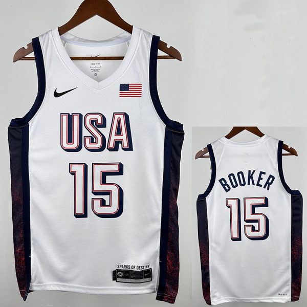 2024 Olympic Game USA  BOOKER #15 White Basketball Jersey
