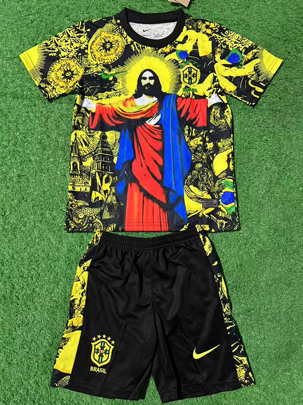 2025 Brazil Jesus Statue Northern Cardinal Yellow Kids  Soccer Jersey