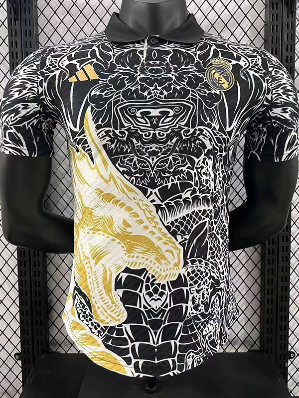 24/25 RMA Black And White Pattern Golden Dragon Edition Player Version Soccer Jersey