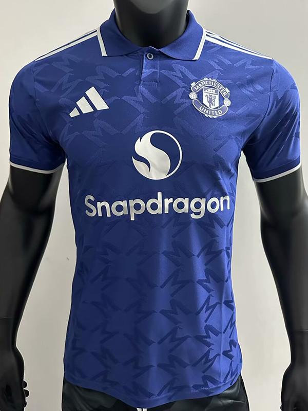 25/26 Man Utd Pattern Special Edition Blue Player Version Soccer Jersey(白色胸花）