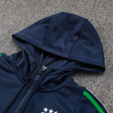 24/25 Italy Royal Blue Hooded  Half Pull Tracksuit(Add Fluff)  (半拉链、加绒F597)