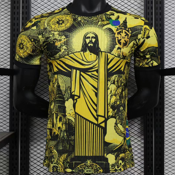 2024 Brazil Christ statue Yellow Player Version Soccer Jersey