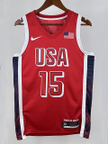 2024 Olympic Game USA  BOOKER #15 Red Basketball Jersey