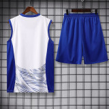24/25 INT White # blue stripes Tank top and shorts suit