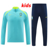 24/25 Brazil  Green Kids Half Pull Tracksuit (半拉链、童装）