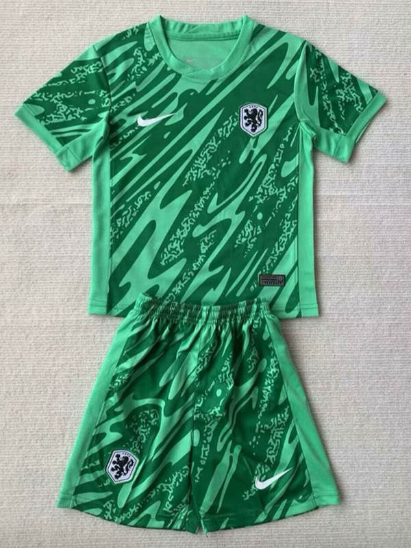 24/25 Netherlands Green Goalkeeper Kids Soccer Jersey