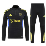 25/26 Man Utd Black Half Pull Tracksuit (胸前广告\半拉链)