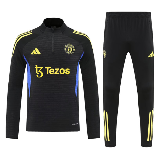 25/26 Man Utd Black Half Pull Tracksuit (胸前广告\半拉链)