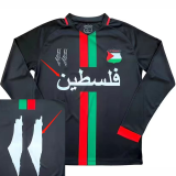 24/25 Palestine Black Arabic Version Long Sleeve Fans Soccer Jersey(背带图）