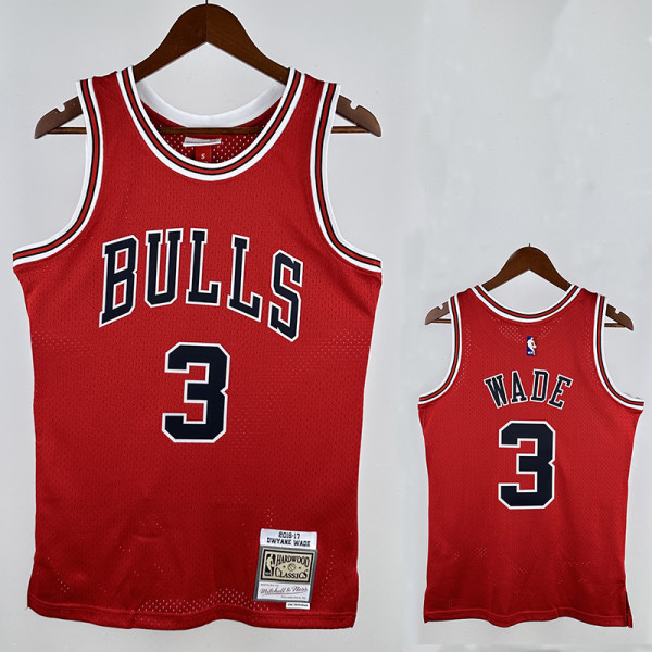 16/17 Bulls Wade Red # 3  Heat Pressed Retro NBA Jersey