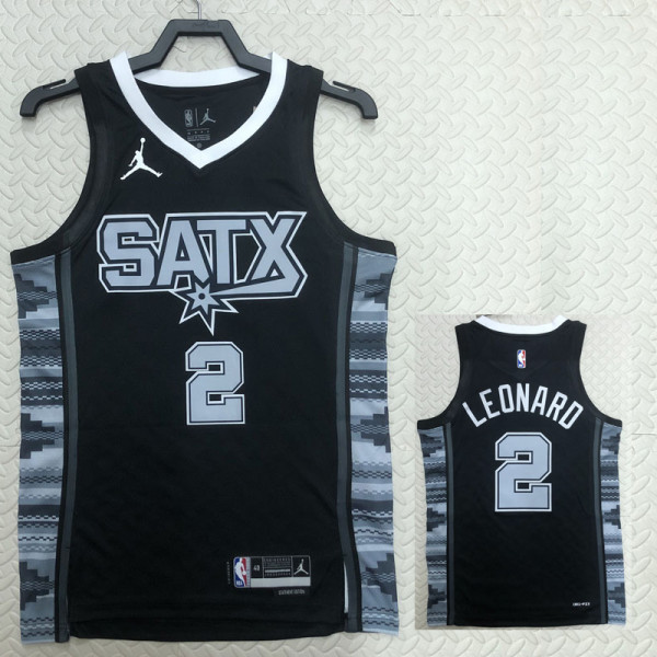 22/23 SA Spurs LEONARD #2 Black Top Quality Hot Pressing NBA Jersey (Trapeze Edition)