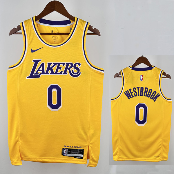 22/23 Lakers Russell Westbrook # 0 Yellow Top Quality Hot Pressing NBA Jersey(圆领）