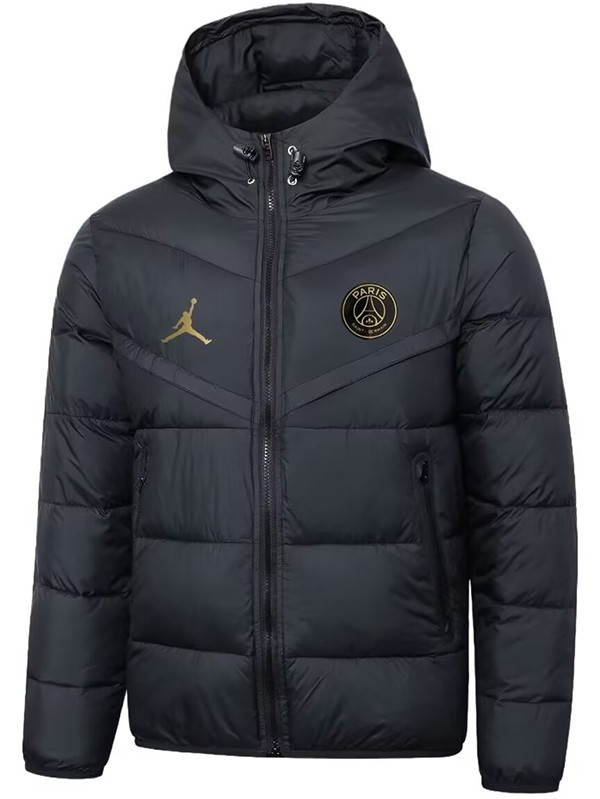 25/26 PSG Jordan Ｇold Logo Black Hooded Cotton Coat 金标连帽棉衣