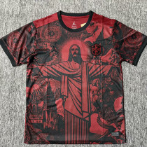 2025 Brazil Christ statue Red &Black Fans Soccer Jersey（黑纹）