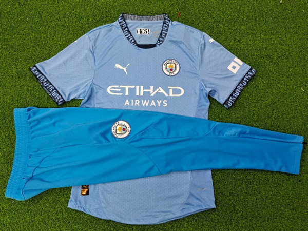 24/25 Man City Home Player Version Soccer Jersey（Sky Blue Long pants)