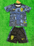 2024 Brazil Christ statue Blue Grey Kids Soccer Jersey