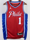 22/23 76ERS HARDEN #1 Red Top Quality Hot Pressing NBA Jersey (Trapeze Edition) 飞人版