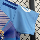 24/25 RMA Ske Blue Goalkeeper Kids Soccer Jersey(配左袖白色Ph广告）