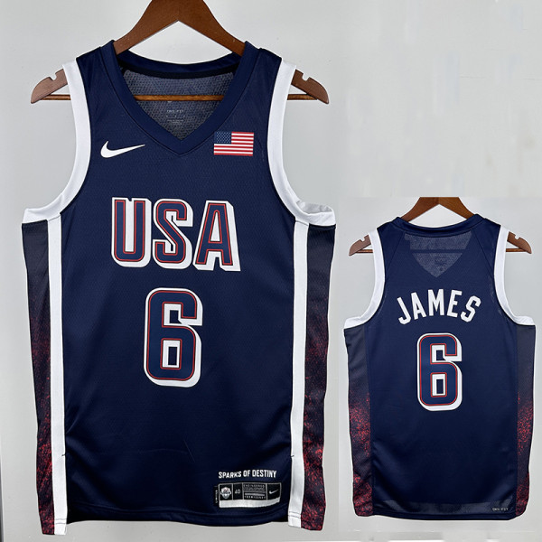 2024 Olympic Game USA  JAMES # 6 Blue Basketball Jersey