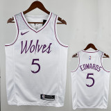 Timberwolves EDWARDS #5 White and Pink Edition Top Quality Hot Pressing NBA Jersey