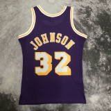 1984/1985 LAKERS JOHNSON #32 Purple Retro Top Quality Hot Pressing NBA Jersey(圆领）