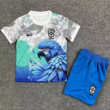 25/26 Brazil White Parrot Special Edition Kids  Soccer Jersey