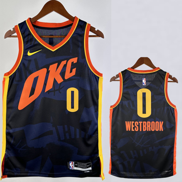 23/24 OKC Thunder WESTBROOK #0 Dark Blue City Edition Top Quality Hot Pressing NBA Jersey
