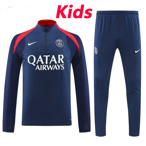 24/25  PSG Royal blue Kids Half Pull Tracksuit  (童装、半拉链)