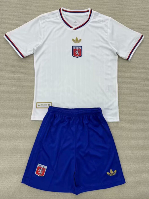 25/26 Lyon 75 th Anniversary Edition White   Kids  Soccer Jersey