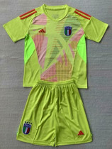 2024 Italy Green Puzzle Goalkeeper Kids Soccer Jersey