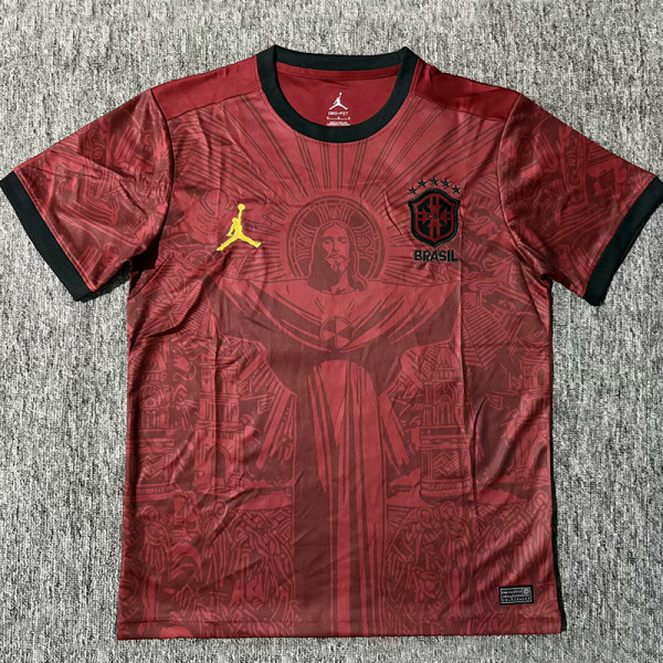 2025 Brazil Christ statue Red  Fans Soccer Jersey(灰纹）