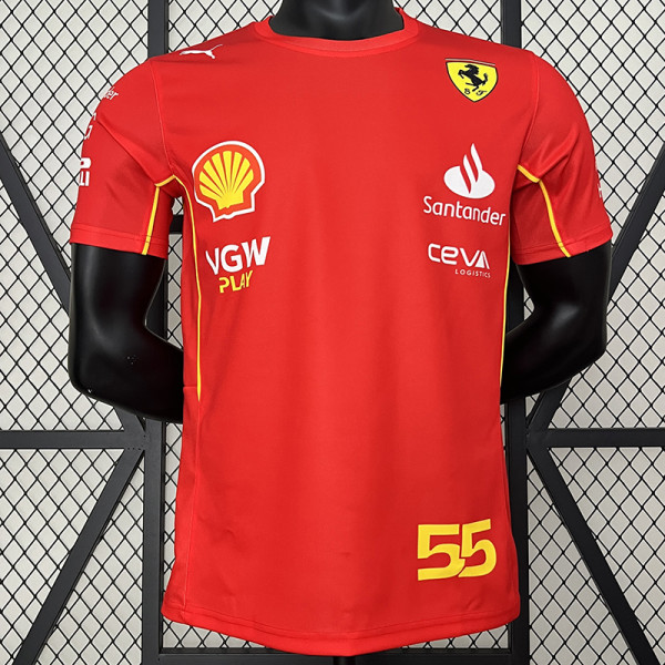 2024 F1 Formula One Ferrari #55 Red Racing Suit (圆领、55号、左肩带DX广告)