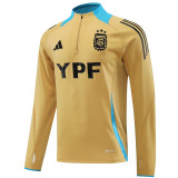 24/25 Argentina Mud Yellow Kids Half Pull Tracksuit (半拉链、泥黄色童装）