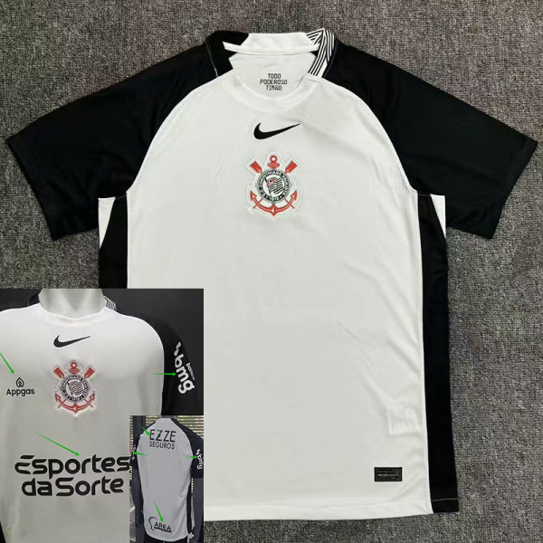 25/26 Corinthians Home Fans Soccer Jersey(Print all sponsors、全广告）
