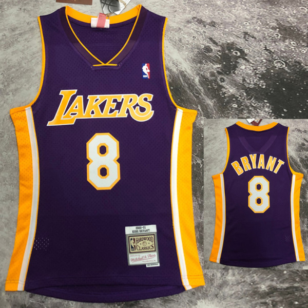 2001 LAKERS BRYANT #8 Purple Retro Top Quality Hot Pressing NBA Jersey(V领)