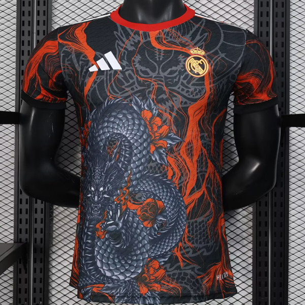 25/26 RMA Black Dragon Pattern Black Player Version Soccer Jersey