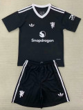 24/25 Man Utd Black Goalkeeper Kids Soccer Jersey