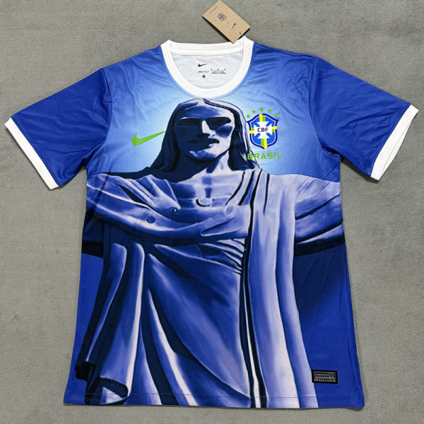 25/26 Brazil Christ Statue Special Edition Blue Fans Soccer Jersey