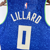 23/24 BUCKS LILLARD #0 Blue City Edition Top Quality Hot Pressing NBA Jersey(V领)