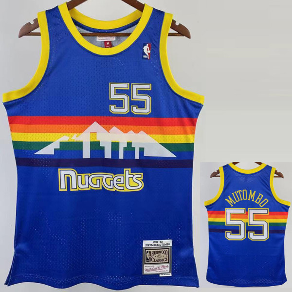 1991/92 Nuggets MUTOMBO #55 Blue Retro Top Quality Hot Pressing NBA Jersey