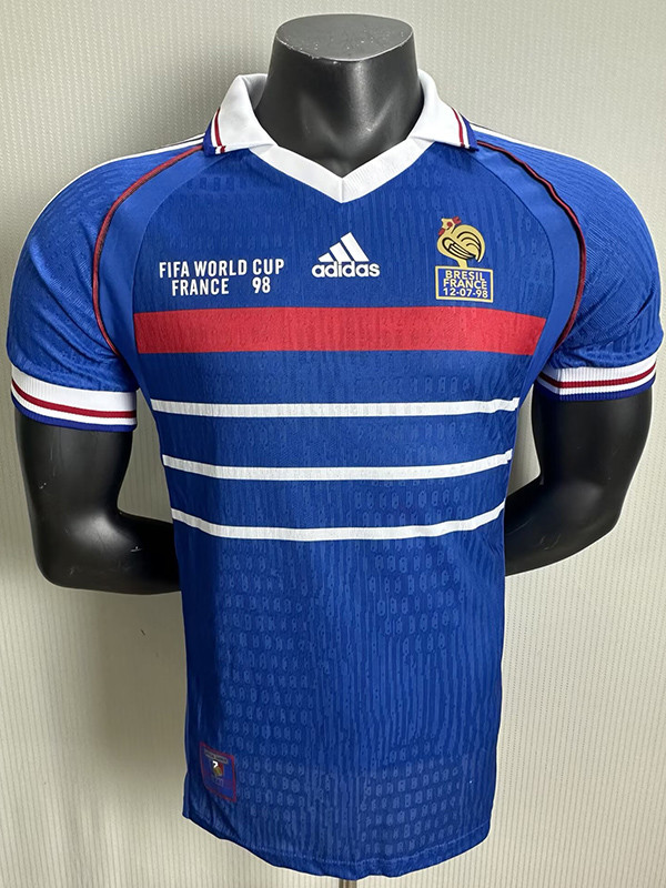 1998 France Home Player Version Retro Soccer Jersey(右胸带小字)