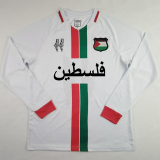 24/25 Palestino Deportivo White Two tone  Long Sleeve Fans Soccer Jersey(红色袖口）
