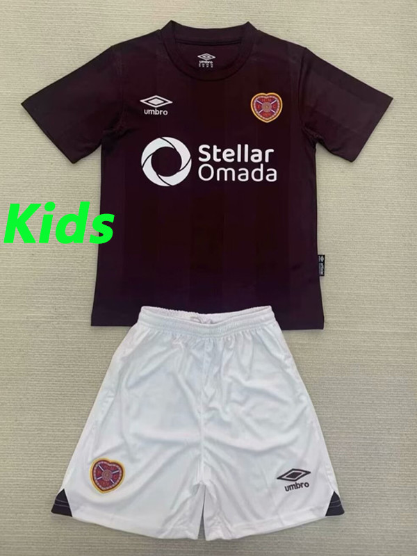 24/25 Heart of Midlothian Home  Kids Soccer Jersey(儿童套装）
