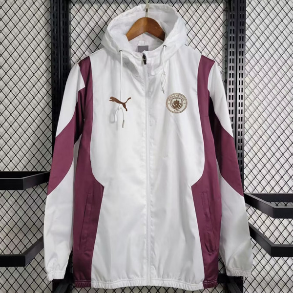 24/25  Man City White Purple Hooded Windbreaker