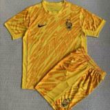 24/25 France Yellow Goalkeeper Kids Soccer Jersey