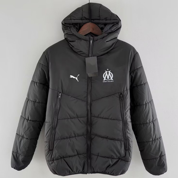 24/25 Marseille Black Hooded Cotton Coat连帽棉衣
