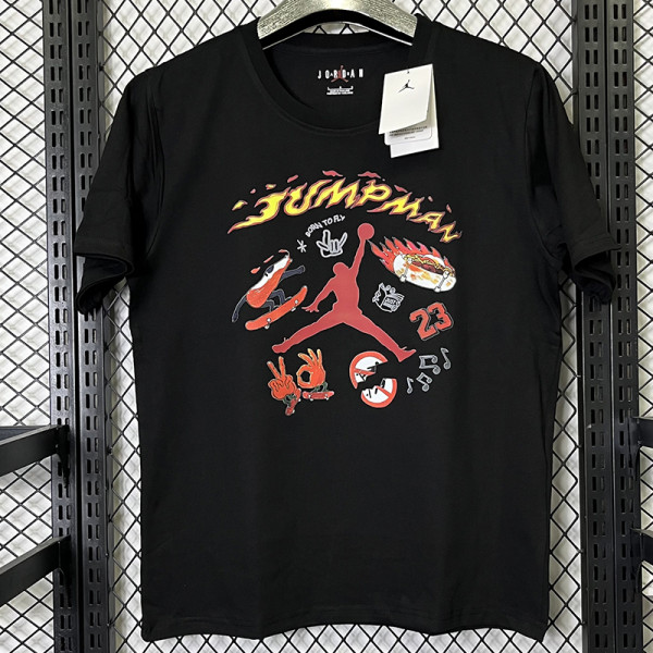 2025 T267 Jordan Fire New Edition  Pure Cotton  Black T-shirt