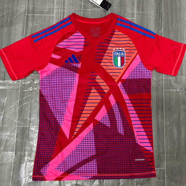 2024 Italy Red Goalkeeper Fans Soccer Jersey
