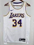 LAKERS O'Neal  #34 White Circle Neck  Top Quality Hot Pressing NBA Jersey（圆领）