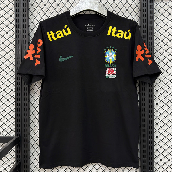 26/27 Brazil Black Pure Cotton Men's T-shirt